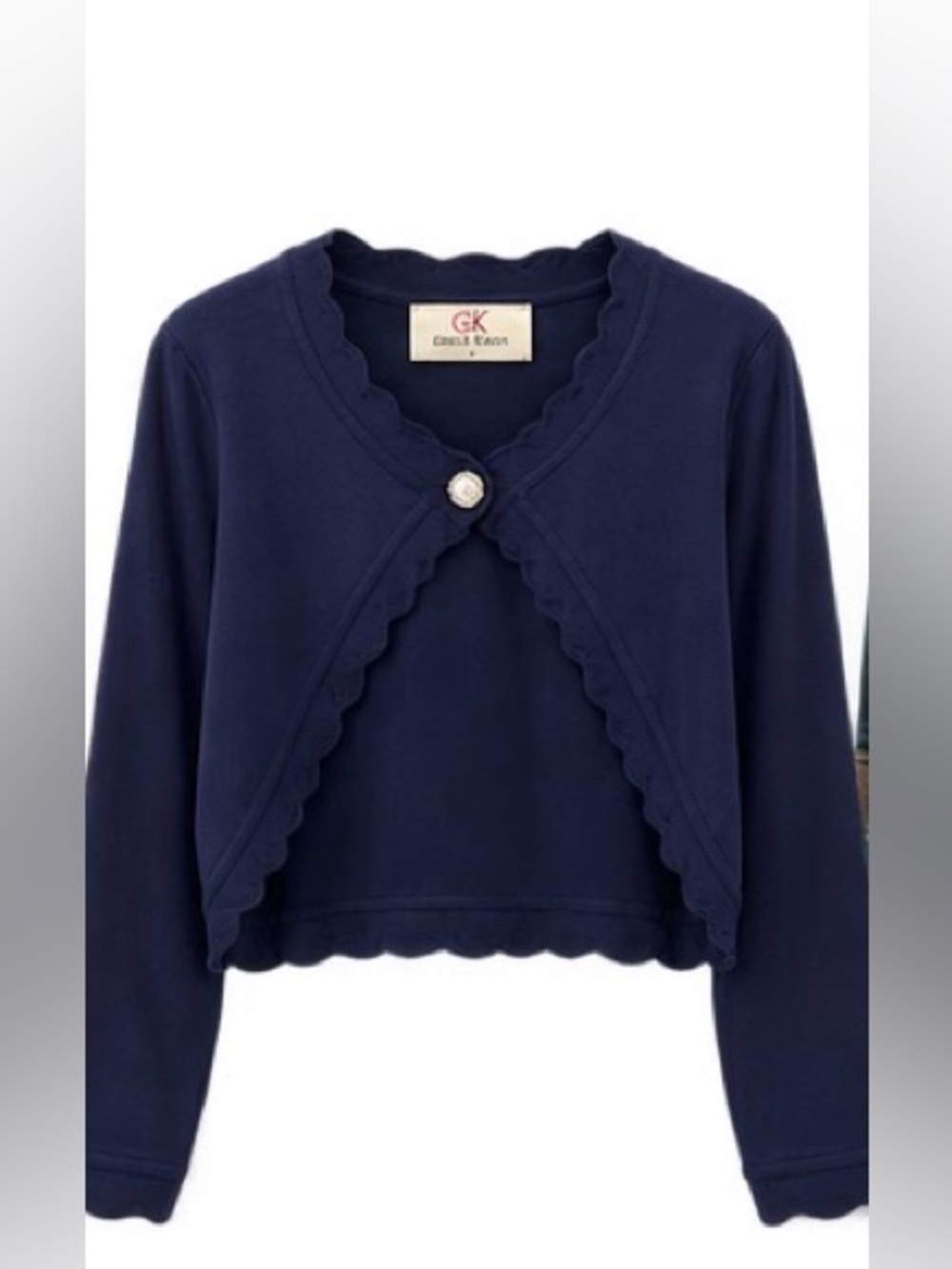 Grace Karin Navy Scallop-Edge Bolero Cardigan with Pearl Button